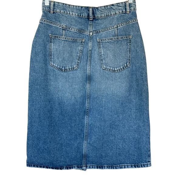 Michael Kors Womens Denim Gold Button Front Midi Skirt Size 8 - Picture 2 of 9